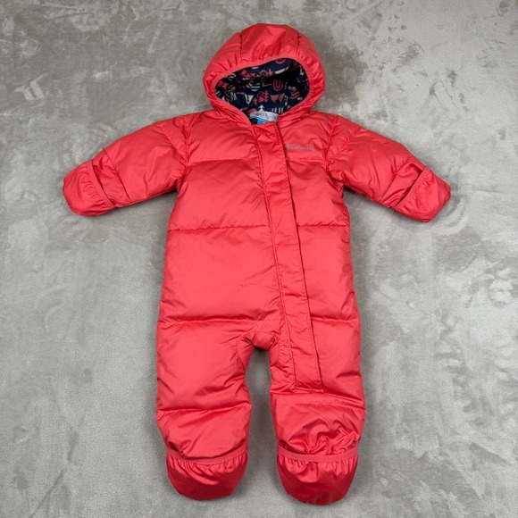 Columbia Puffer Snowsuit Baby 12-18 Months Salmon Down Insulated Hooded - Picture 1 of 11